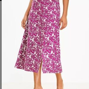 LOFT Pink A-Line Midi Skirt with Slit